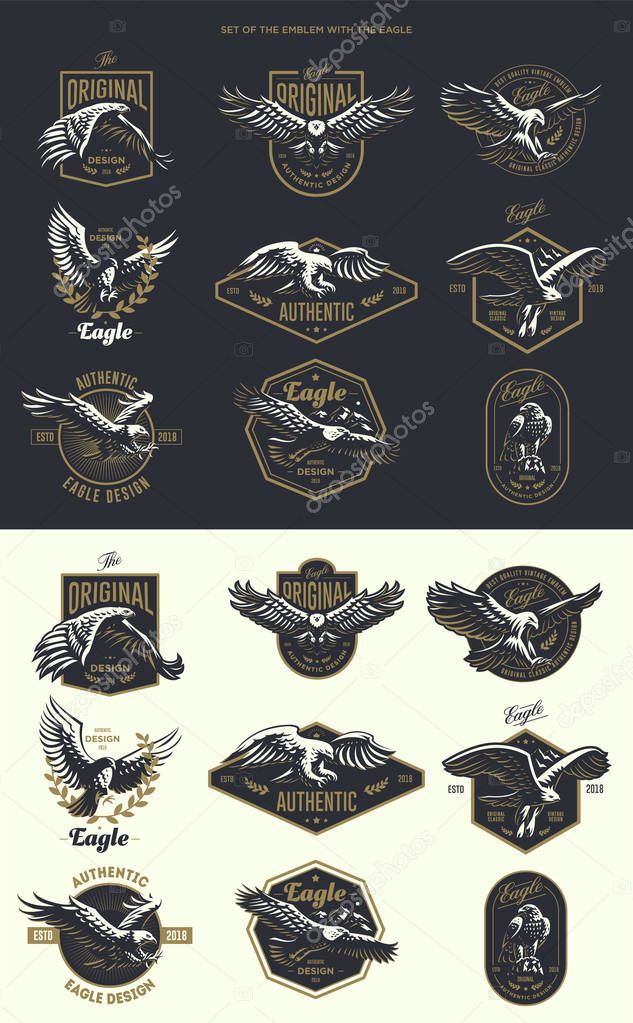 Set of the vintage logo with the eagle