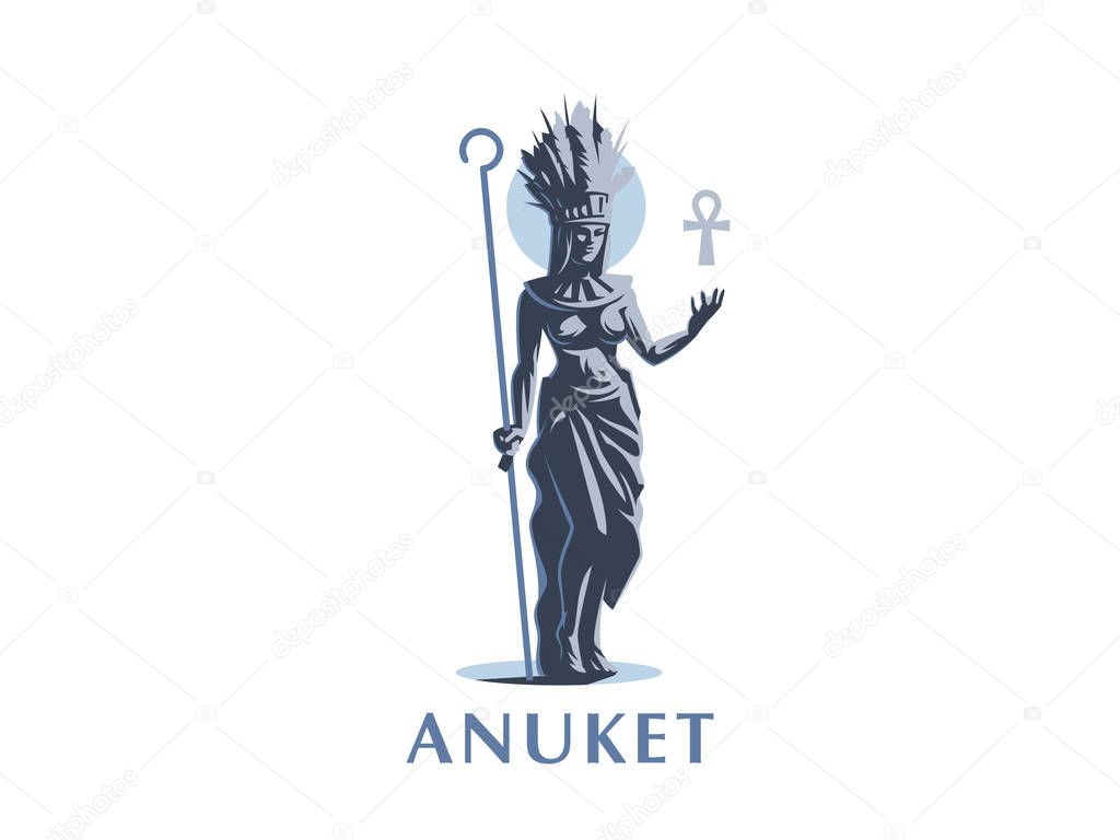 Egyptian goddess Anuket. Ankh. Feathers. 