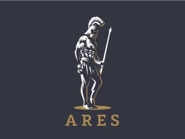 God Ares or Mars with a spear.  clipart