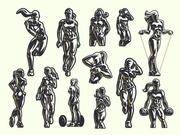 Frauen Fitness Emblem Set. — Stockvektor