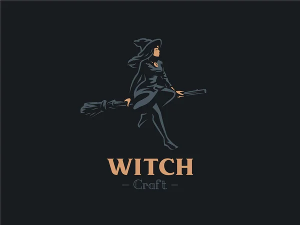 Egy nő boszorkány repül a seprű. — Stock Vector