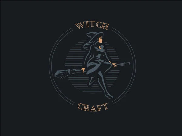 Une sorcière vole sur un manche à balai . — Image vectorielle