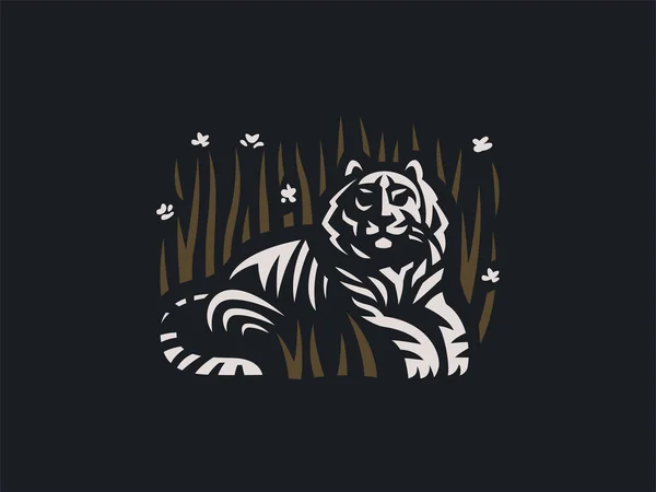 Tigre se trouve dans l'herbe . — Image vectorielle