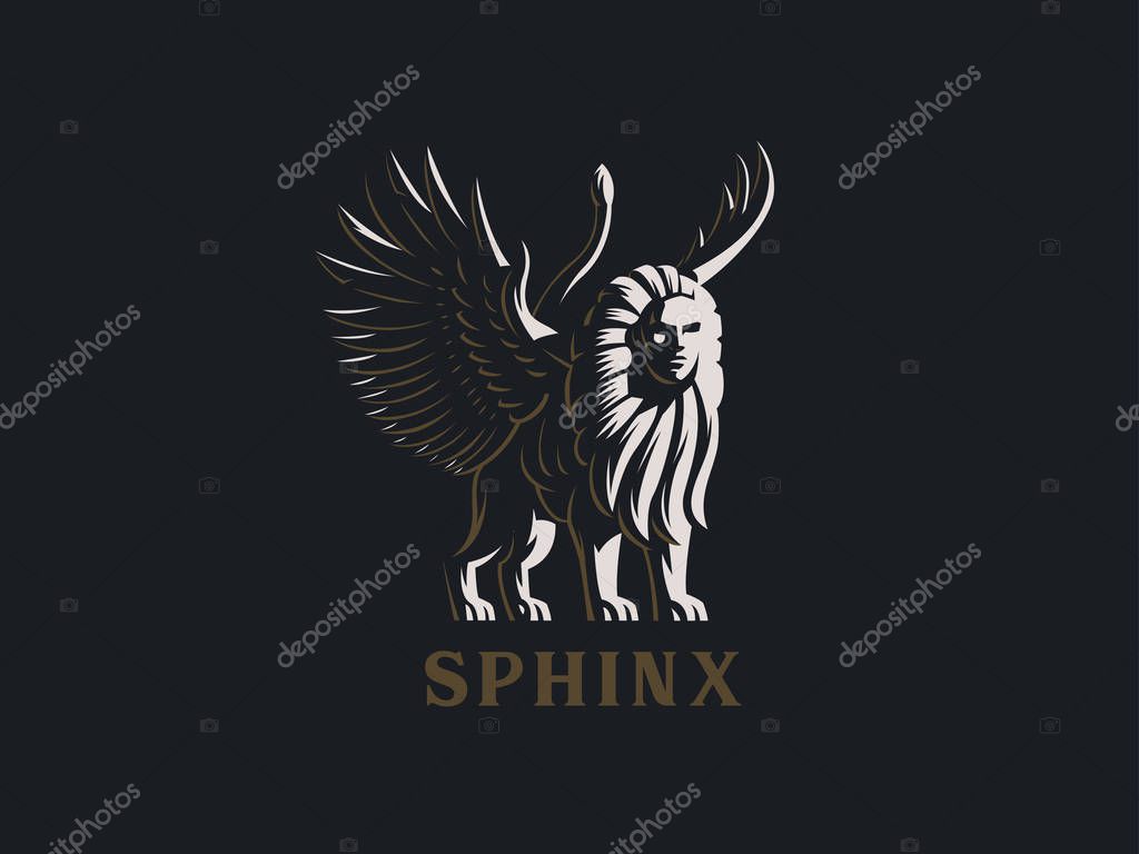 Sphinx. The mythical creature with the body of a lion and the head of a man and the wings of a bird.
