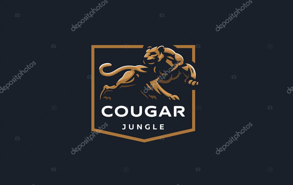 The image of a cougar or panther or leopard in a minimalist style.  Vector illustration
