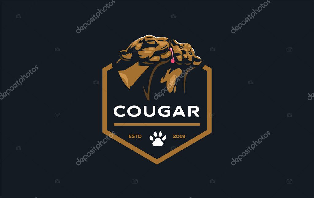 Wild cat. A puma or leopard licks its cub. Vector illustration.