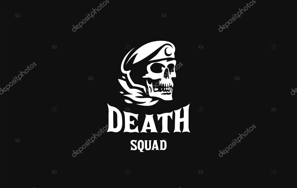 Human skull in a military beret with a cockade. Vector illustration.