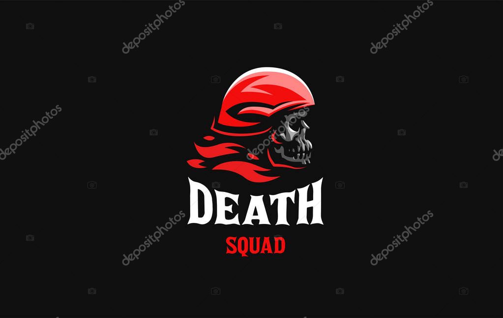 Human skull in a military or motorcycle helmet. Vector illustration.