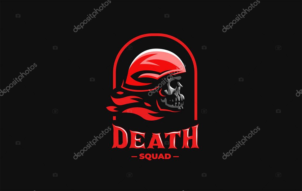 Human skull in a military or motorcycle helmet. Vector illustration.