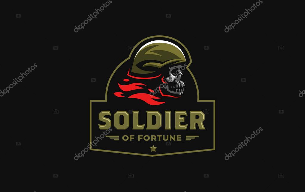 Human skull in a military or motorcycle helmet. Vector illustration.