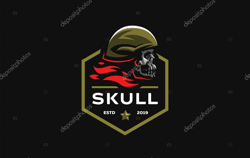 Human skull in a military or motorcycle helmet. Vector illustration.