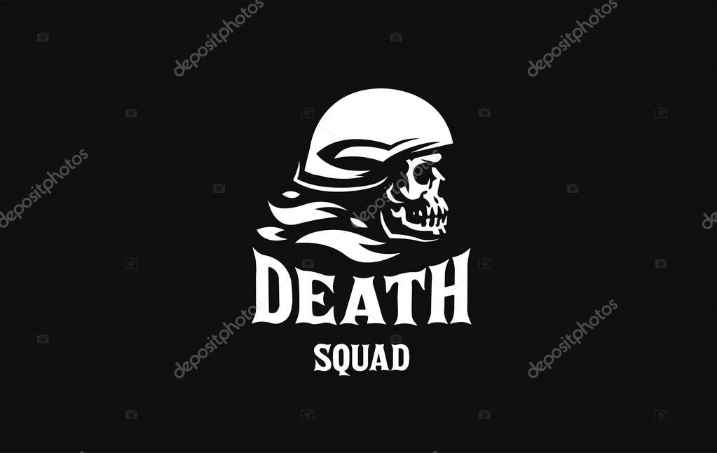 Human skull in a military or motorcycle helmet. Vector illustration.