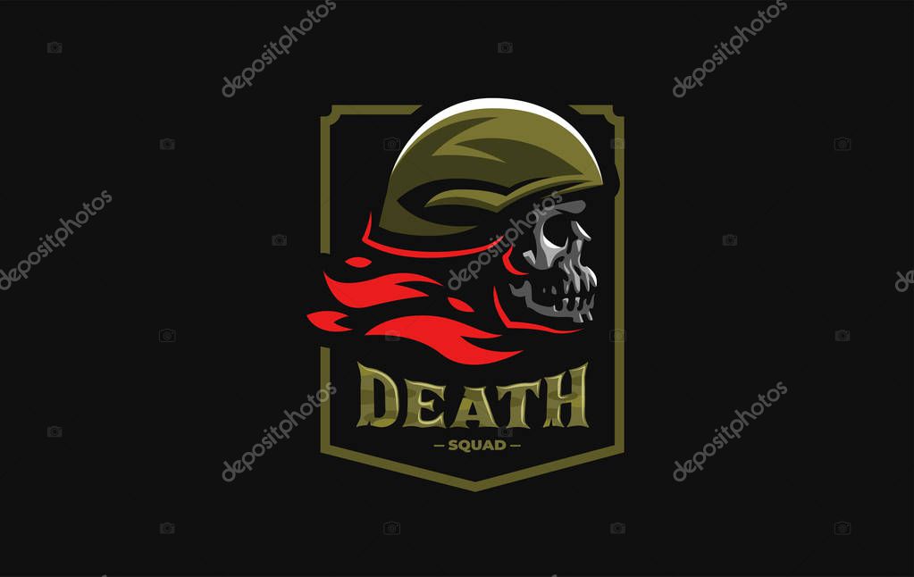 Human skull in a military or motorcycle helmet. Vector illustration.
