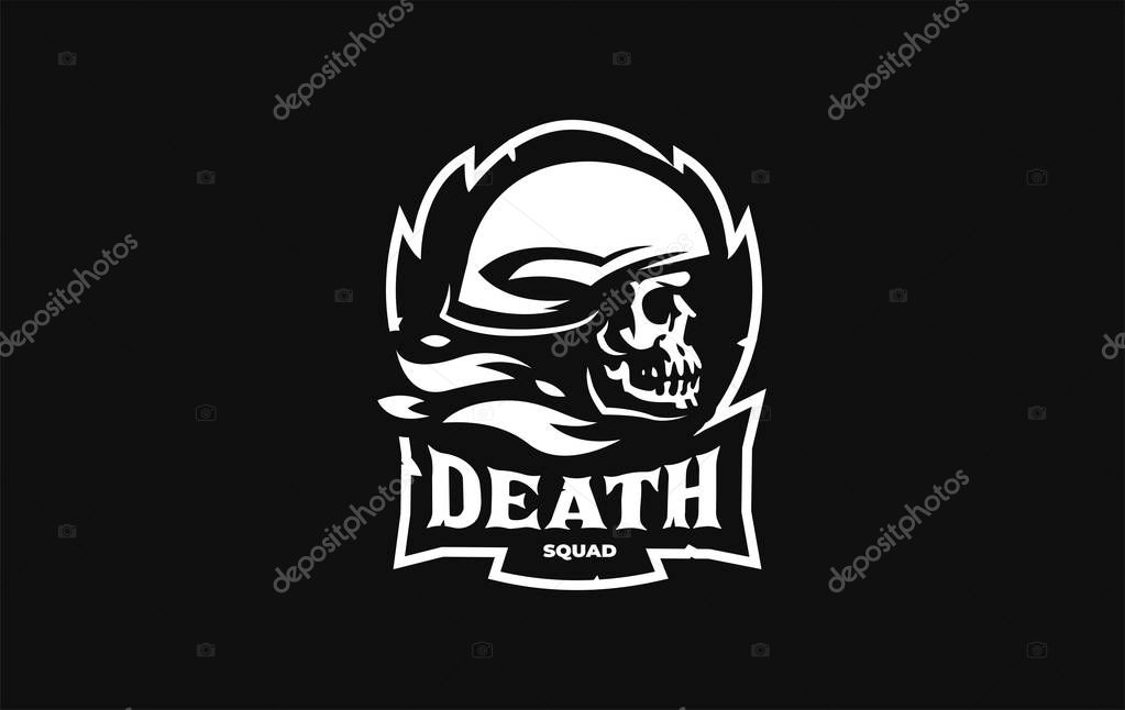 Human skull in a military or motorcycle helmet. Vector illustration.