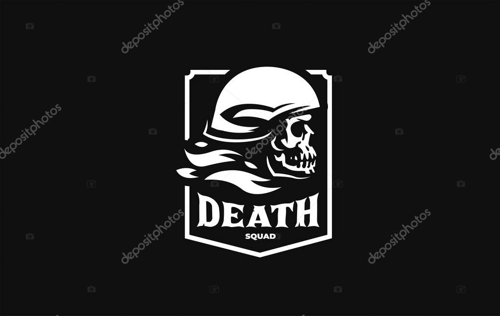 Human skull in a military or motorcycle helmet. Vector illustration.