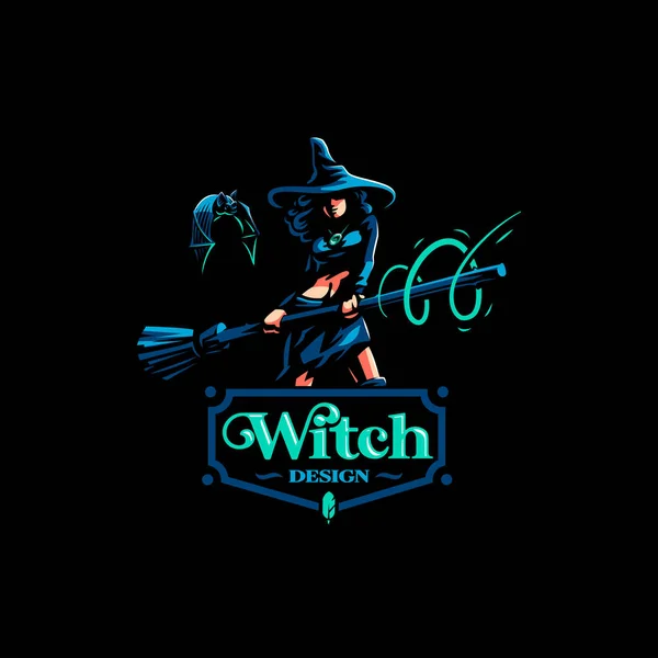 Woman witch with a magic broom — Stock Vector