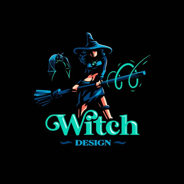 Woman witch with a magic broom — Stock Vector