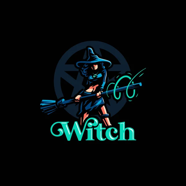 Woman witch with a magic broom — Stock Vector
