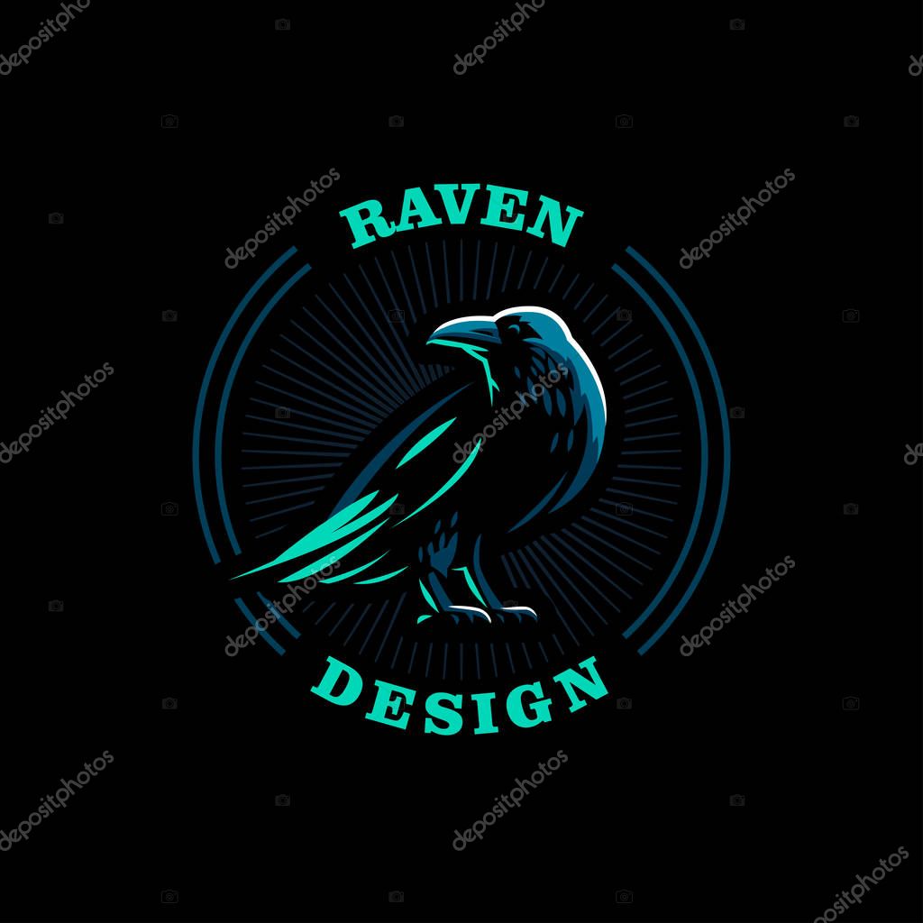 A raven is standing with its wings folded. Vector illustration.