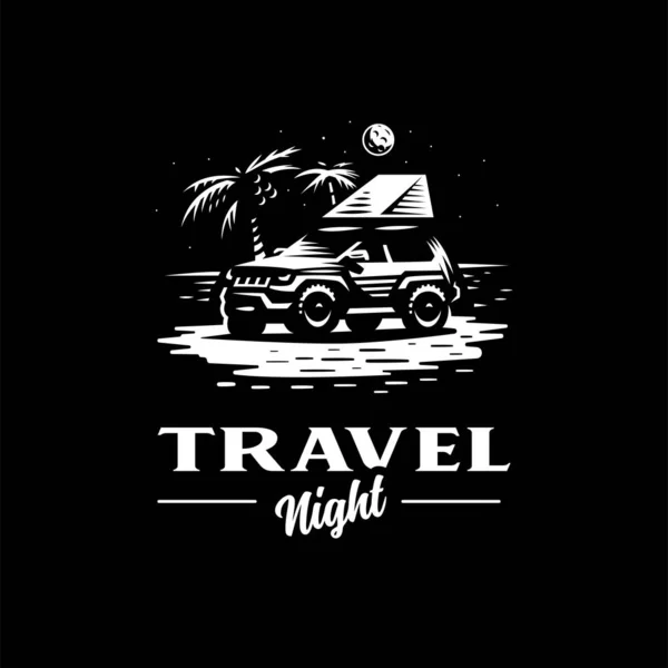 Машина позашляховика стоїть на нічному пляжі — стоковий вектор
