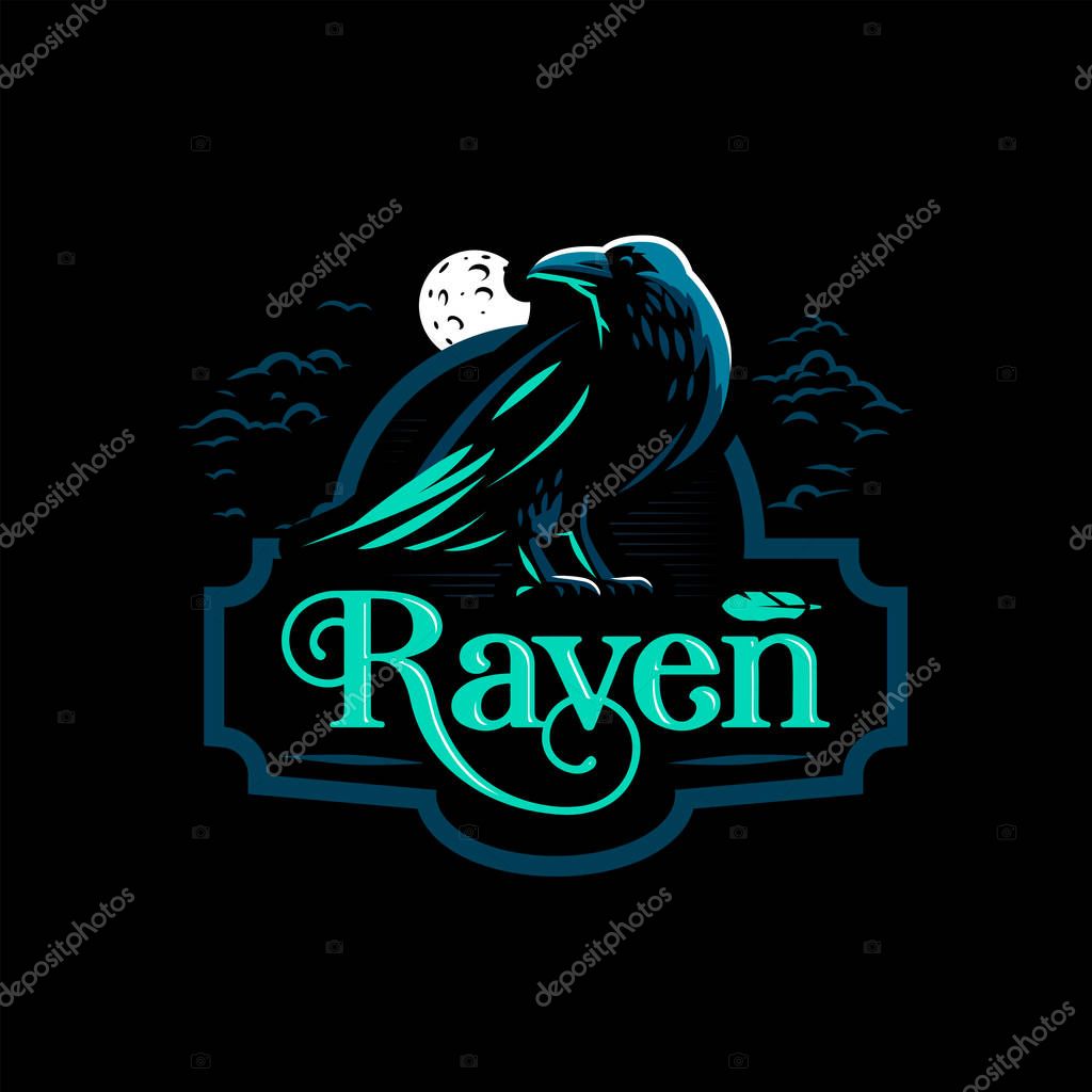A raven is standing with its wings folded. Vector illustration.