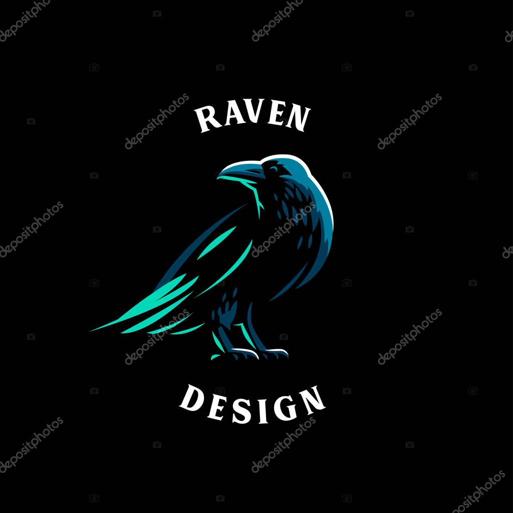 A raven is standing with its wings folded. Vector illustration.