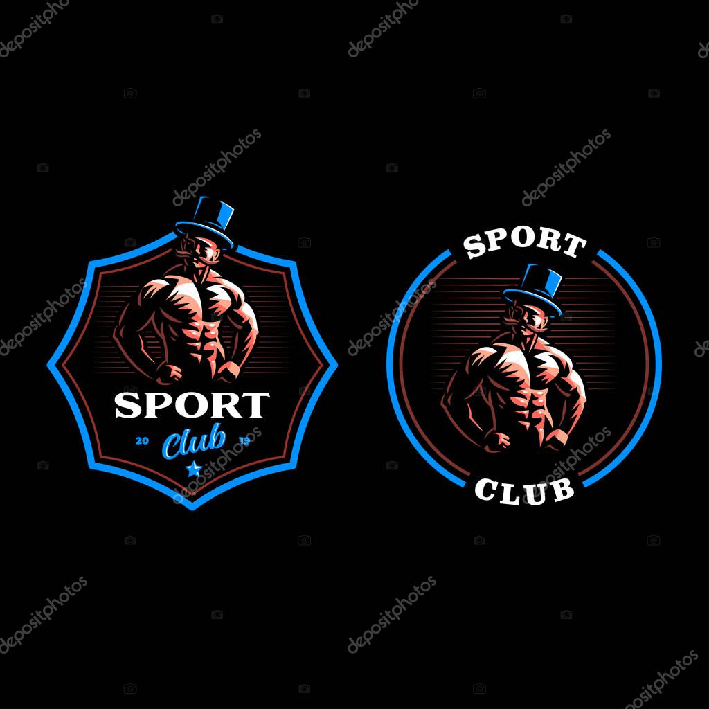 Vintage strong man. Muscular man with a vintage mustache. Vector illustration.