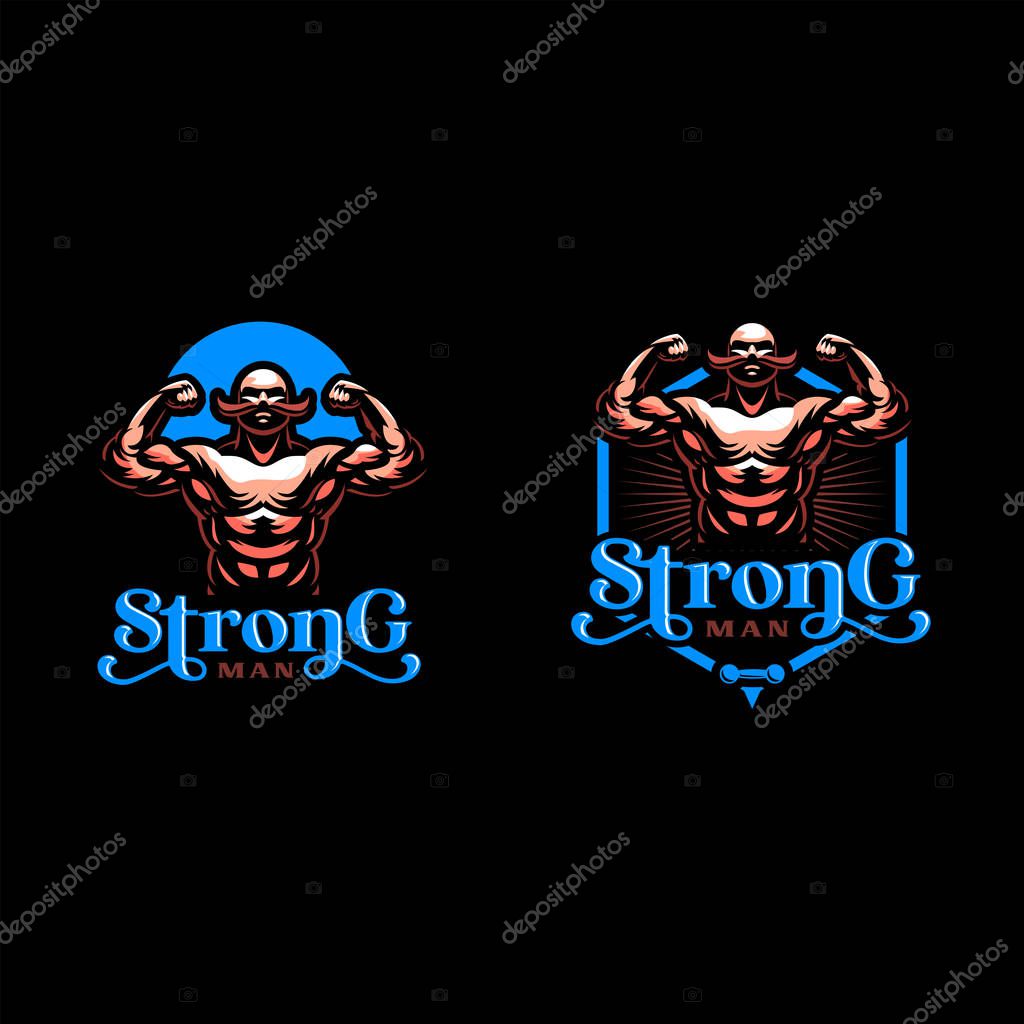 Vintage strong man. Muscular man with a vintage mustache. Vector illustration.