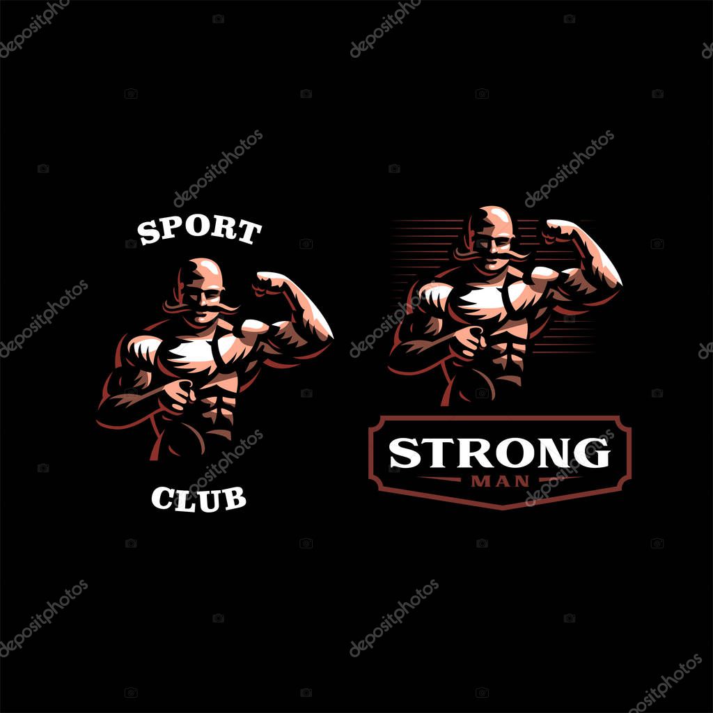 Vintage strong man. Muscular man with a vintage mustache. Vector illustration.