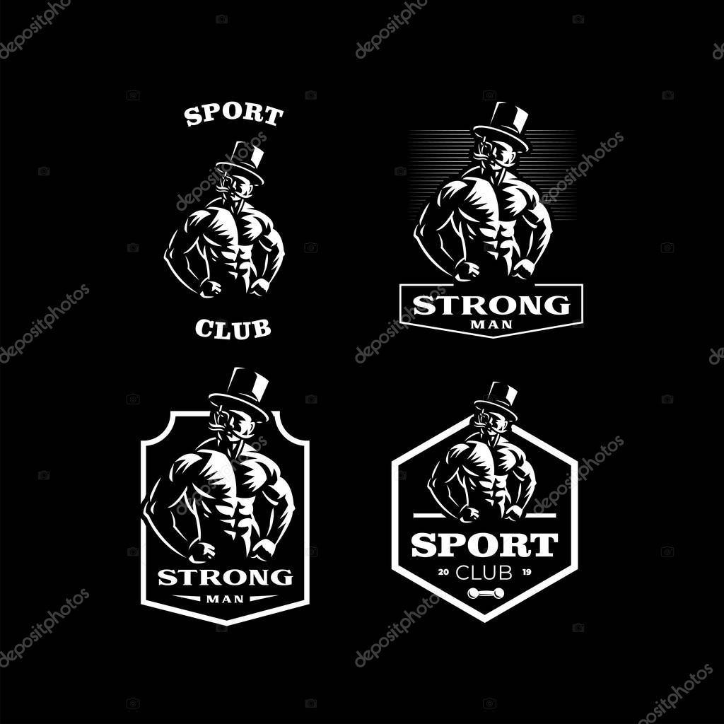 Vintage strong man. Muscular man with a vintage mustache. Vector illustration.