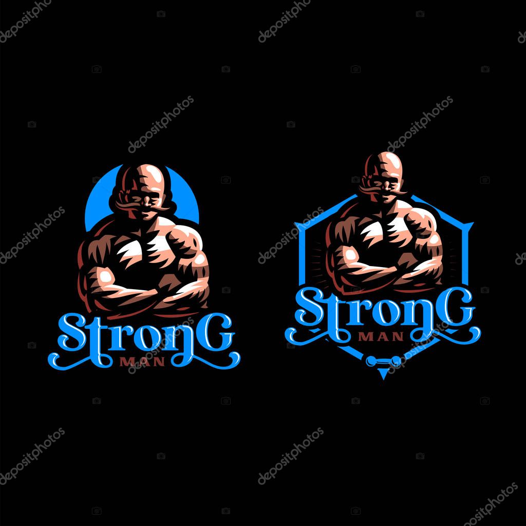 Vintage strong man. Muscular man with a vintage mustache. Vector illustration.
