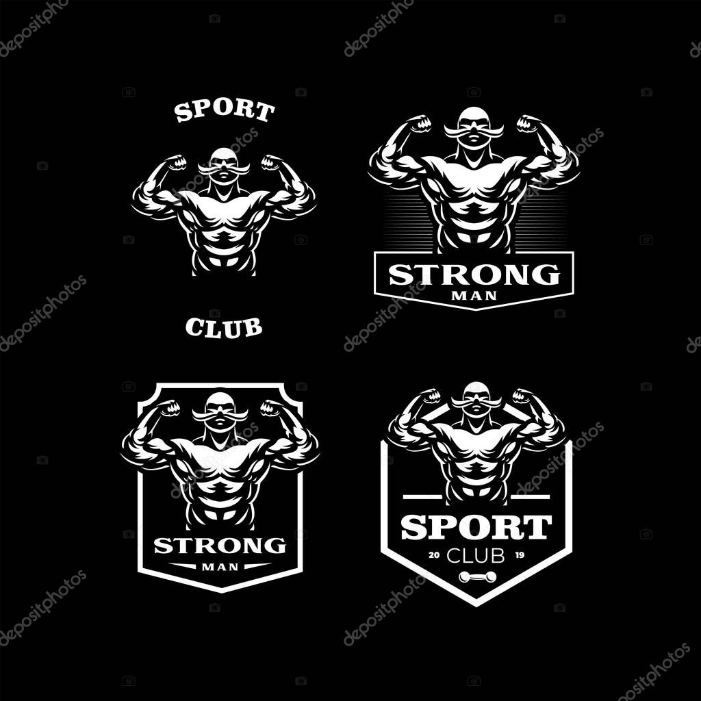Vintage strong man. Muscular man with a vintage mustache. Vector illustration.