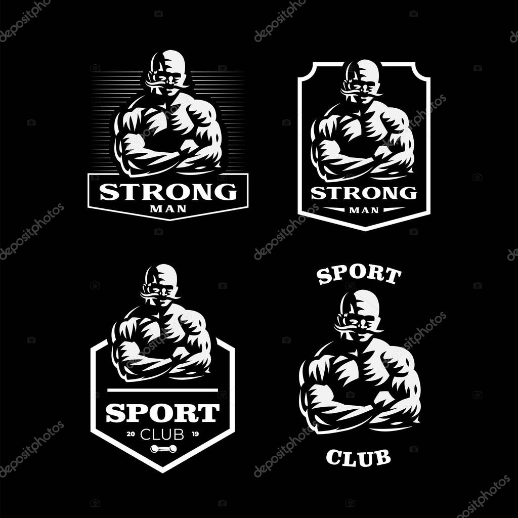 Vintage strong man. Muscular man with a vintage mustache. Vector illustration.