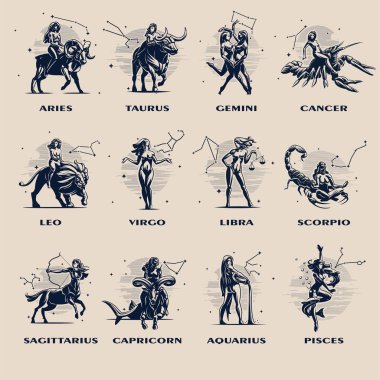 A collection of all the zodiac signs. clipart
