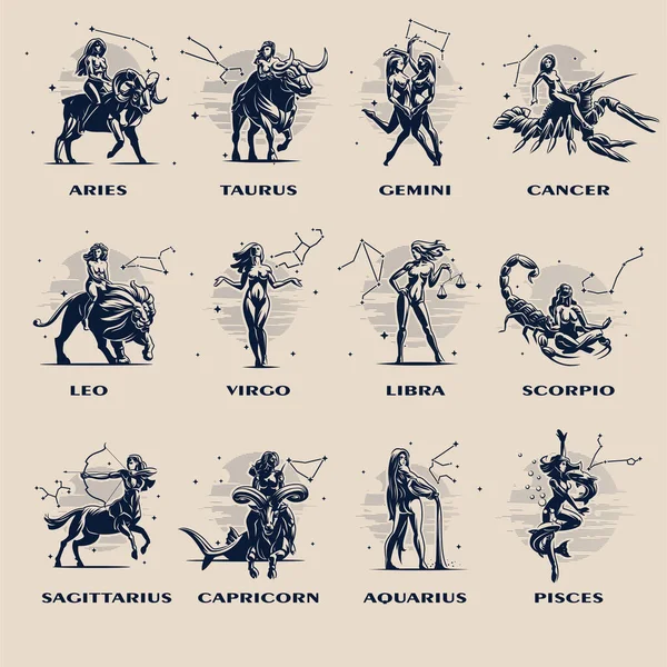 Kolekcja wszystkich znaków zodiaku. — Wektor stockowy