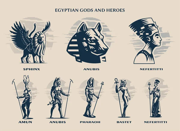 Set of Egyptian Gods and kings. — Stock Vector