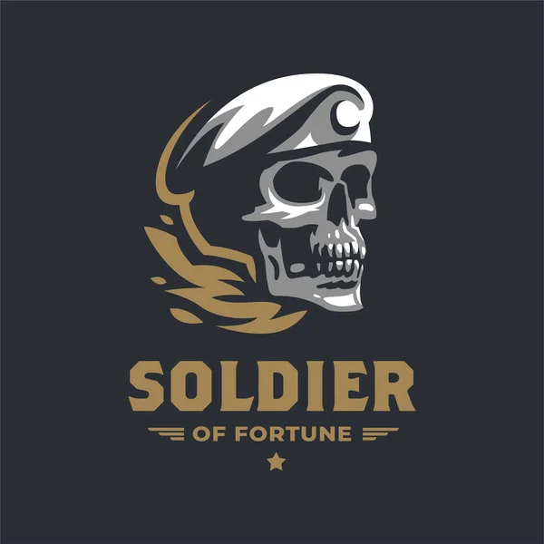 Human skull in a military beret. — Stock Vector