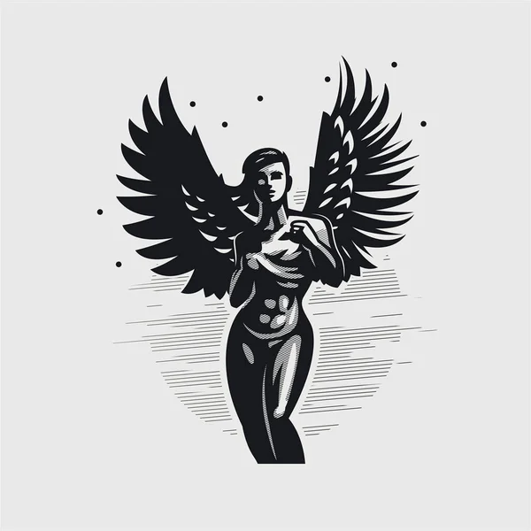 一个长着翅膀的女天使 — 图库矢量图片