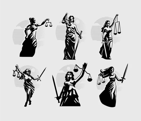 Colección de Diosa de la Justicia Themis. — Archivo Imágenes Vectoriales