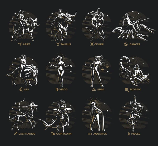 Collecte de tous les signes du zodiaque. — Image vectorielle