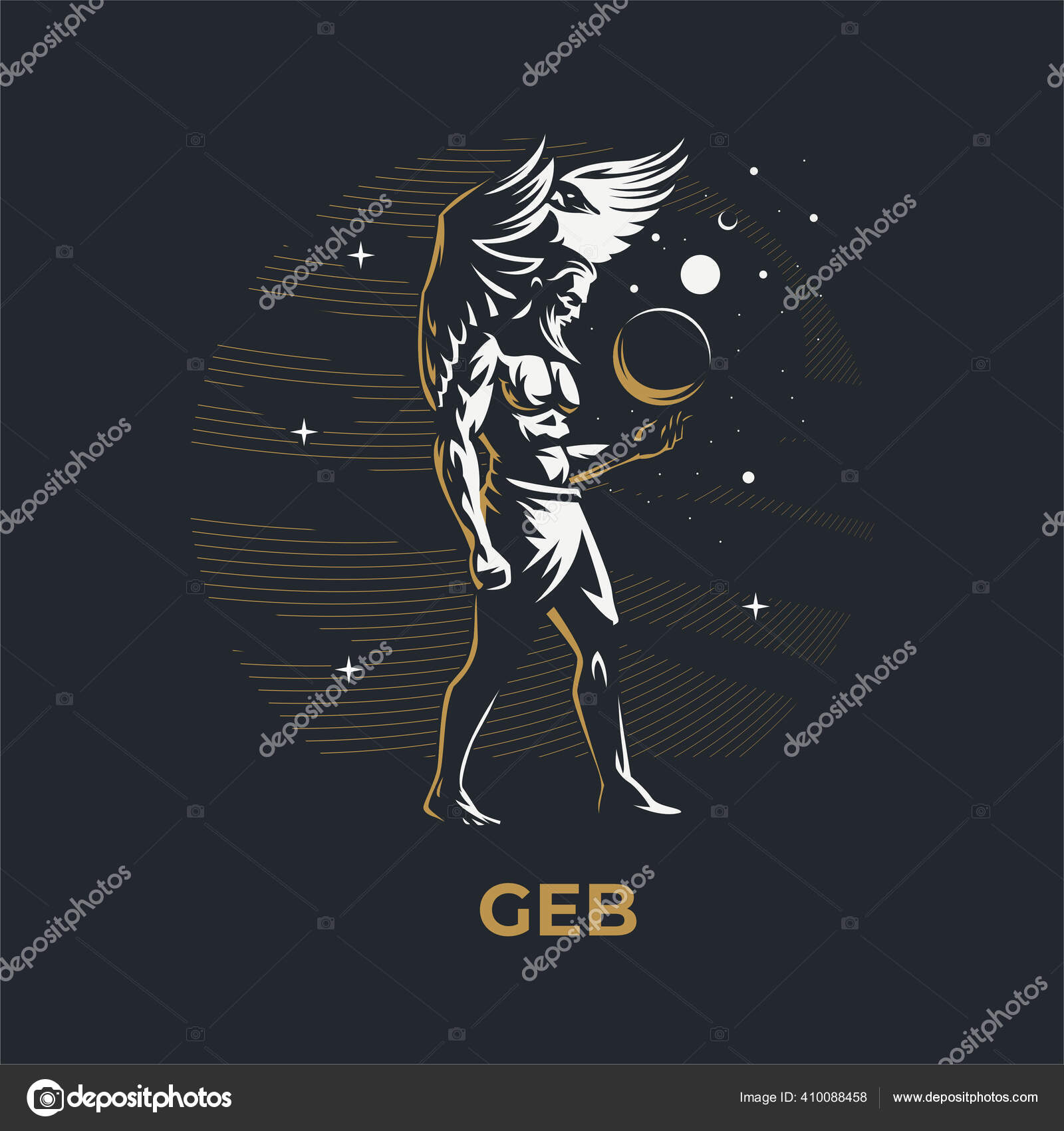 Deus egípcio Geb. Vetor de ©Masterlevsha 410088458, image size:1600x1700