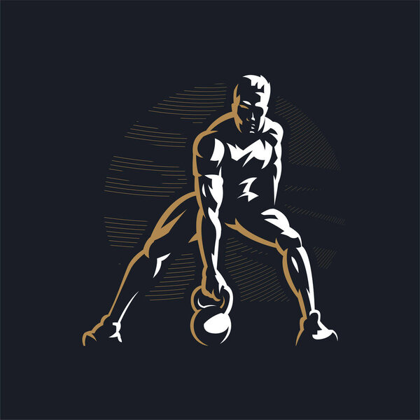 Fitness man with large kettlebell
