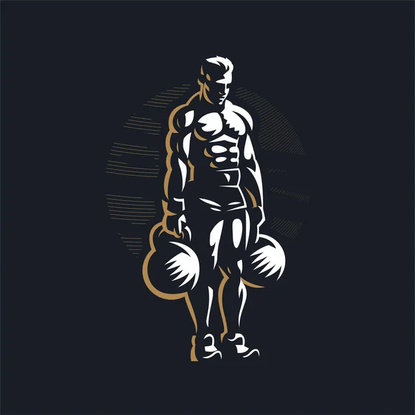 Hombre de fitness con gran kettlebell — Archivo Imágenes Vectoriales