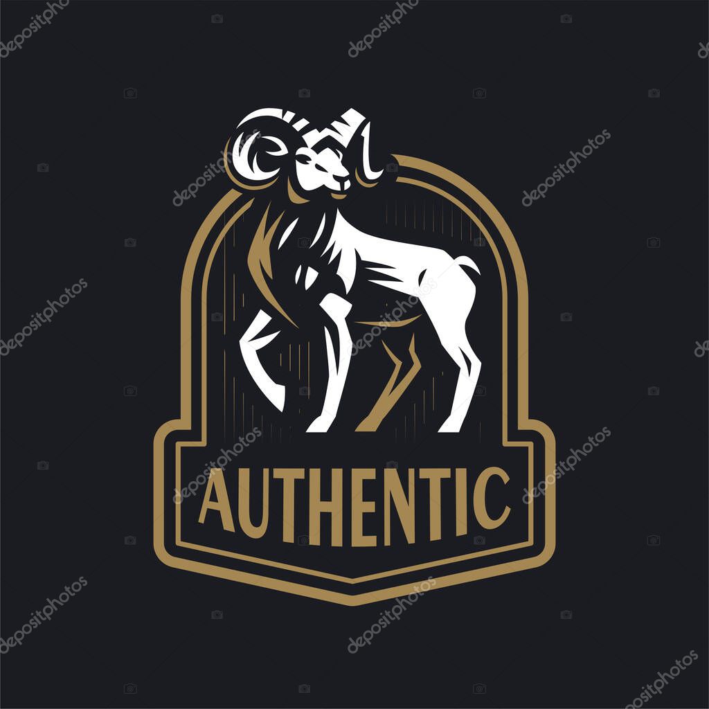 A ram or wild goat with large horns. Vector illustration. Logo