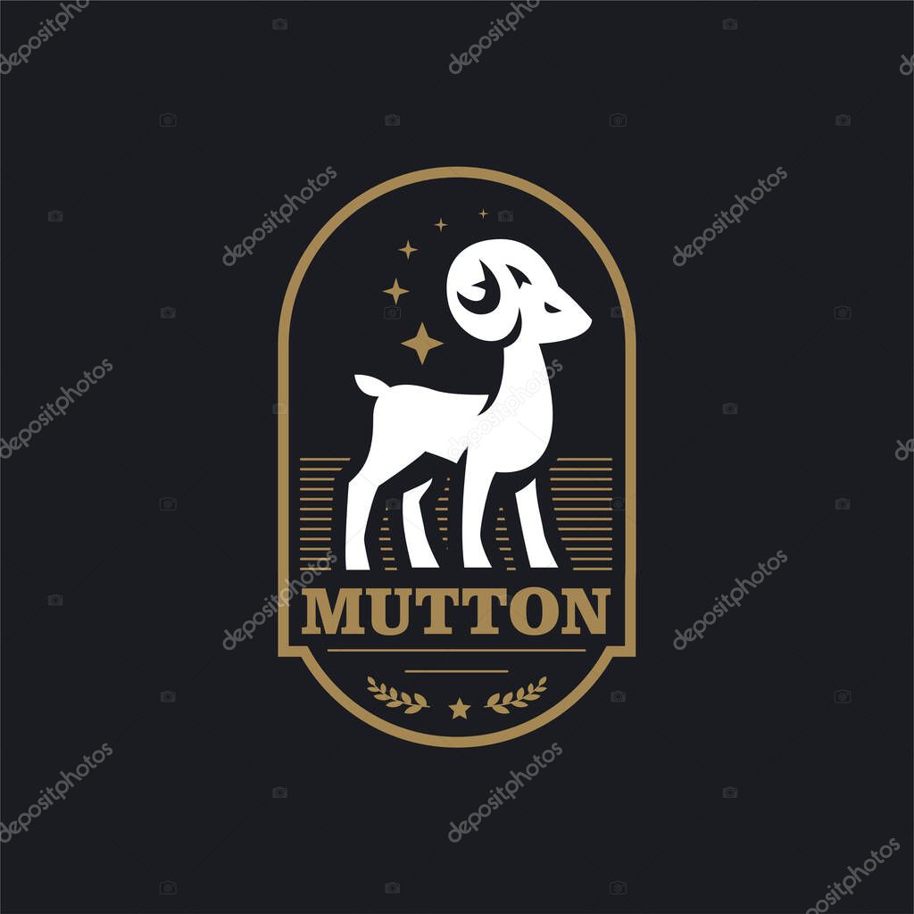 A ram or wild goat with large horns. Vector illustration. Logo