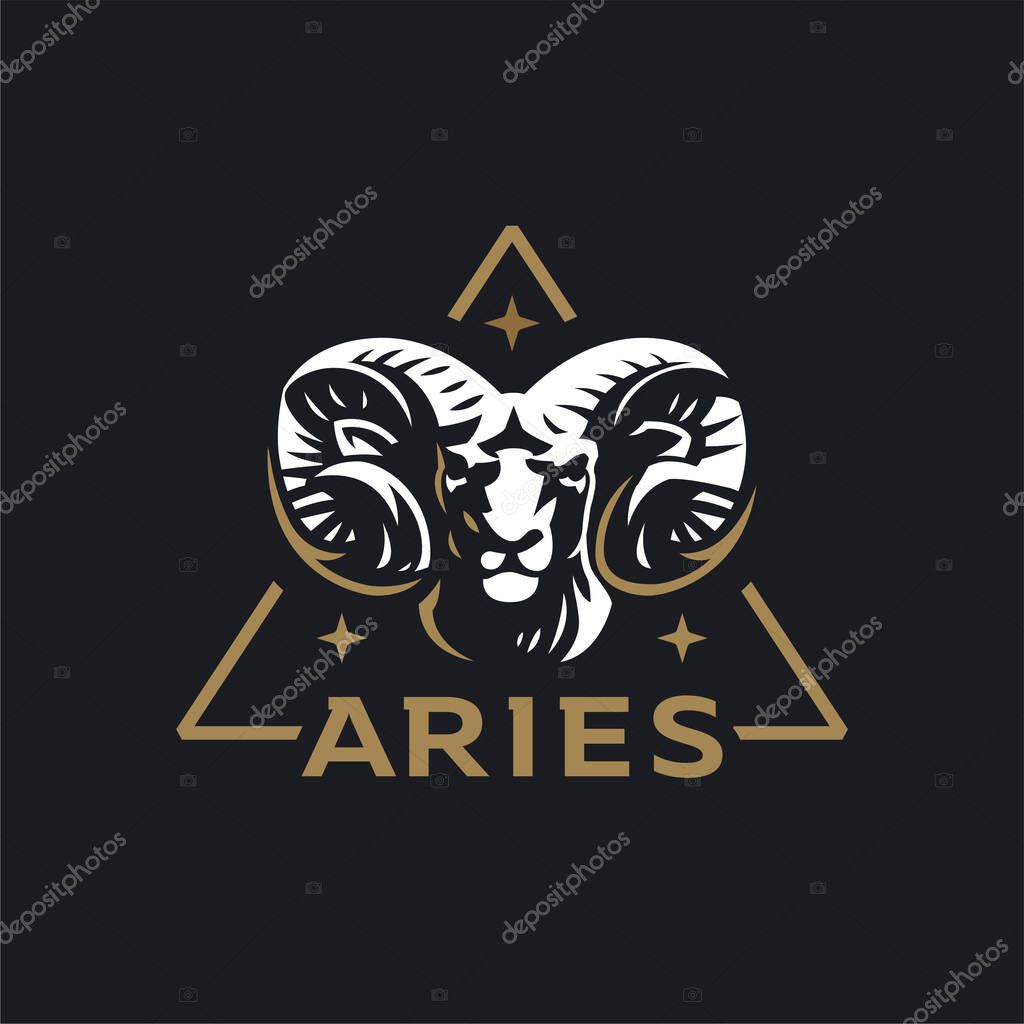 A ram or wild goat with large horns. Vector illustration. Logo