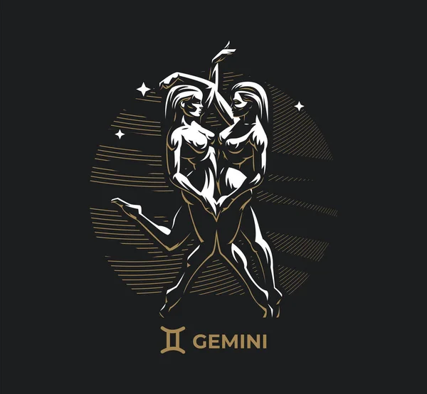 Gemini. Zodiac, astrology, stars. — Stock Vector