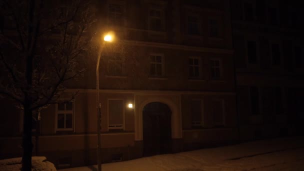 Schnee Nacht Straße Stadt Winter Verschneit — Stockvideo