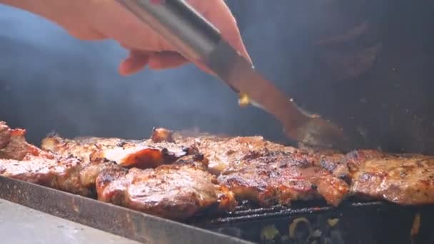 Carne Fritta Grill Bistecca — Video Stock