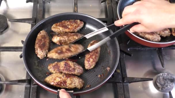 Meatballs Fry Fried Meat — Stock Video